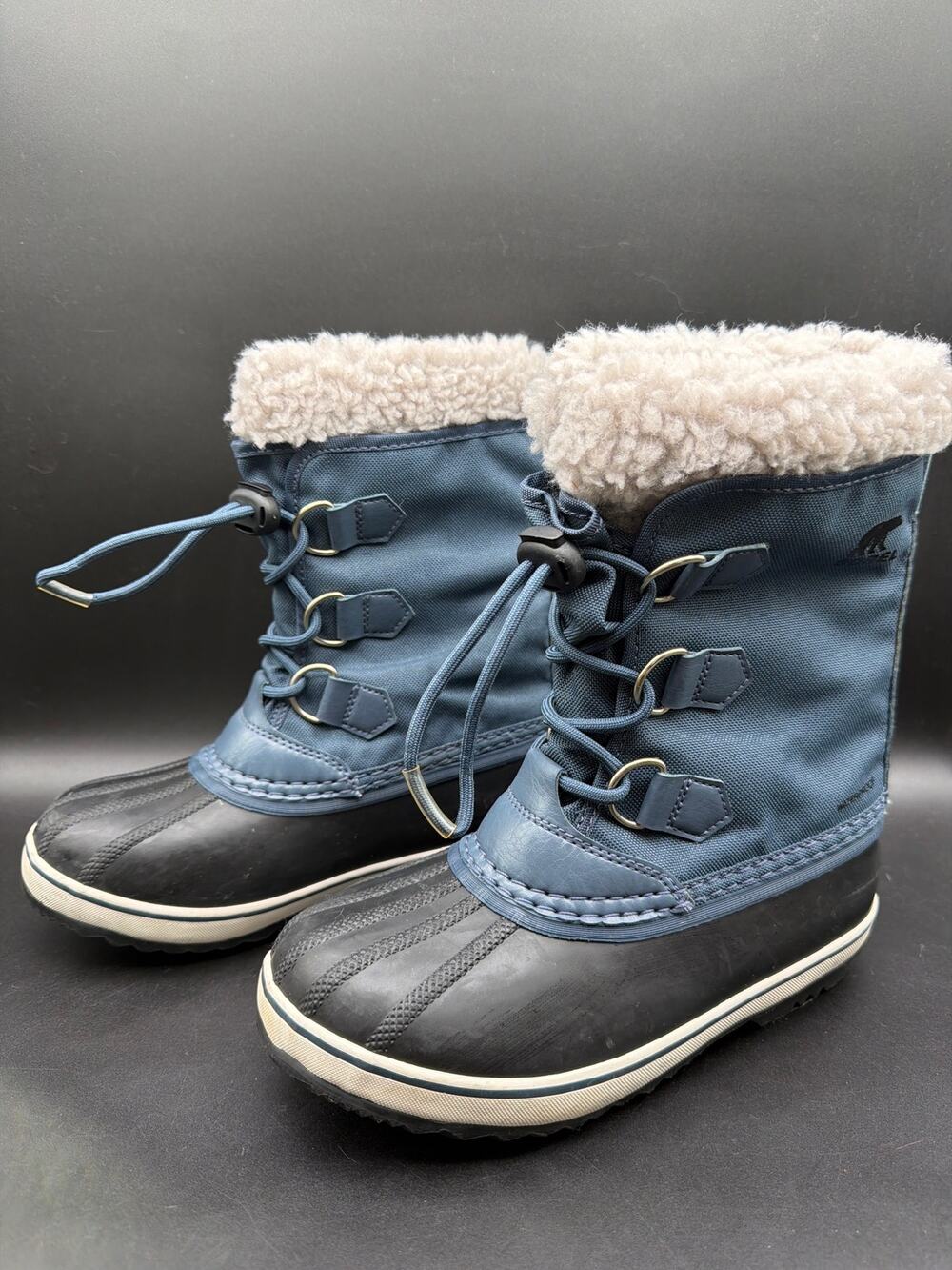 Sorel Youth Winter Boots Blue Black Faux Fur Waterproof Snow Boots Size US 2